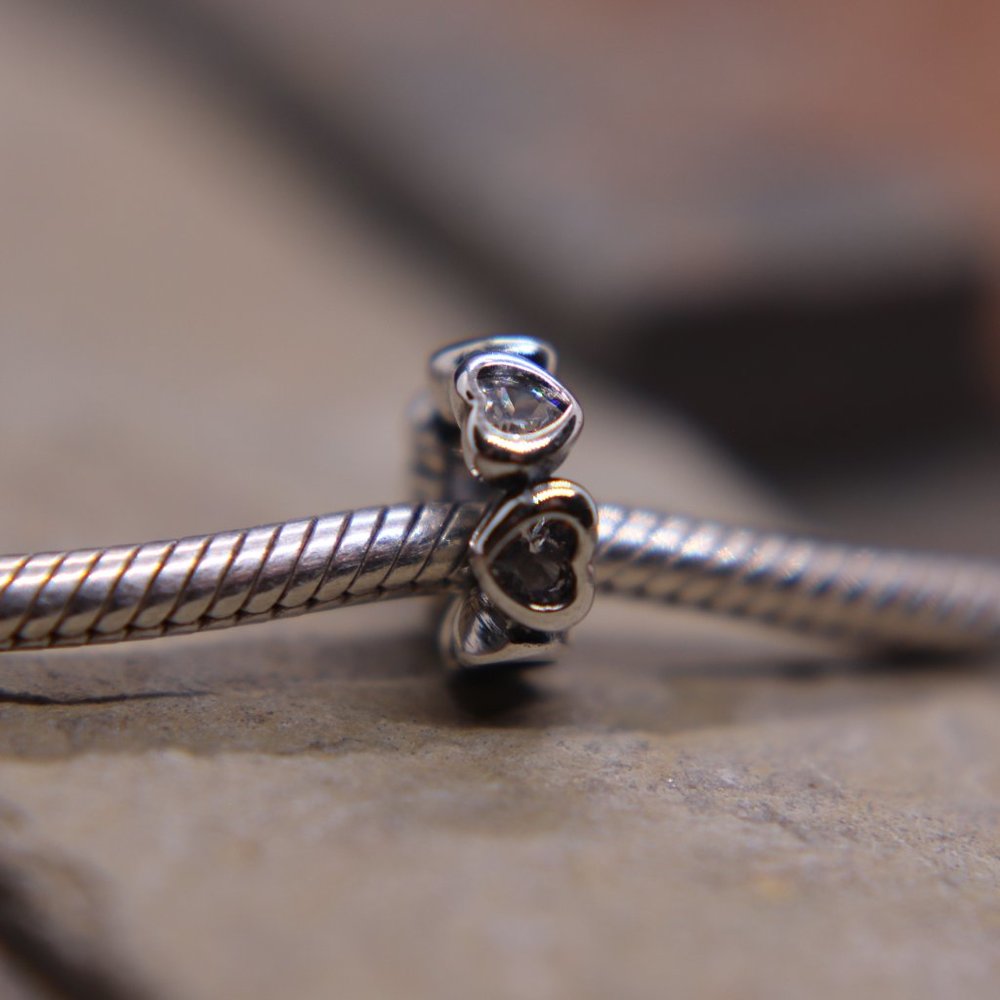 Hearts Spacer Bracelet Charm - S925 Sterling Silver Fits Pandora